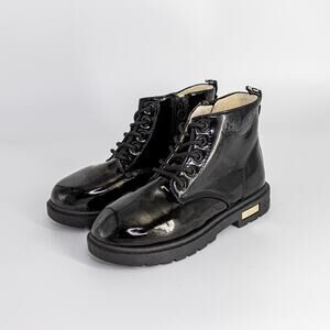 New Daclay Kids Waterproof Lace up Shiny Black Ankle Bootie Size 2.5